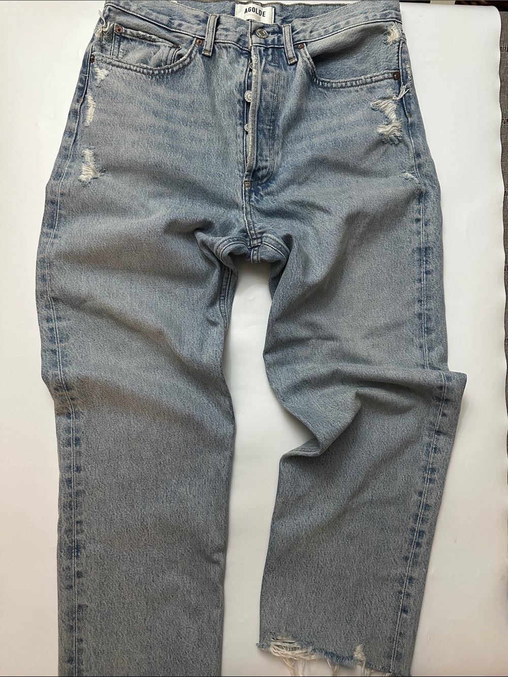 Agolde Women's Light Blue Straight Leg Distressed Jeans